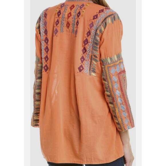 Biya Johnny Was Coral 100% Cotton Embroidered Tunic Top, Size XS, Bohemian Boho - Picture 3 of 10